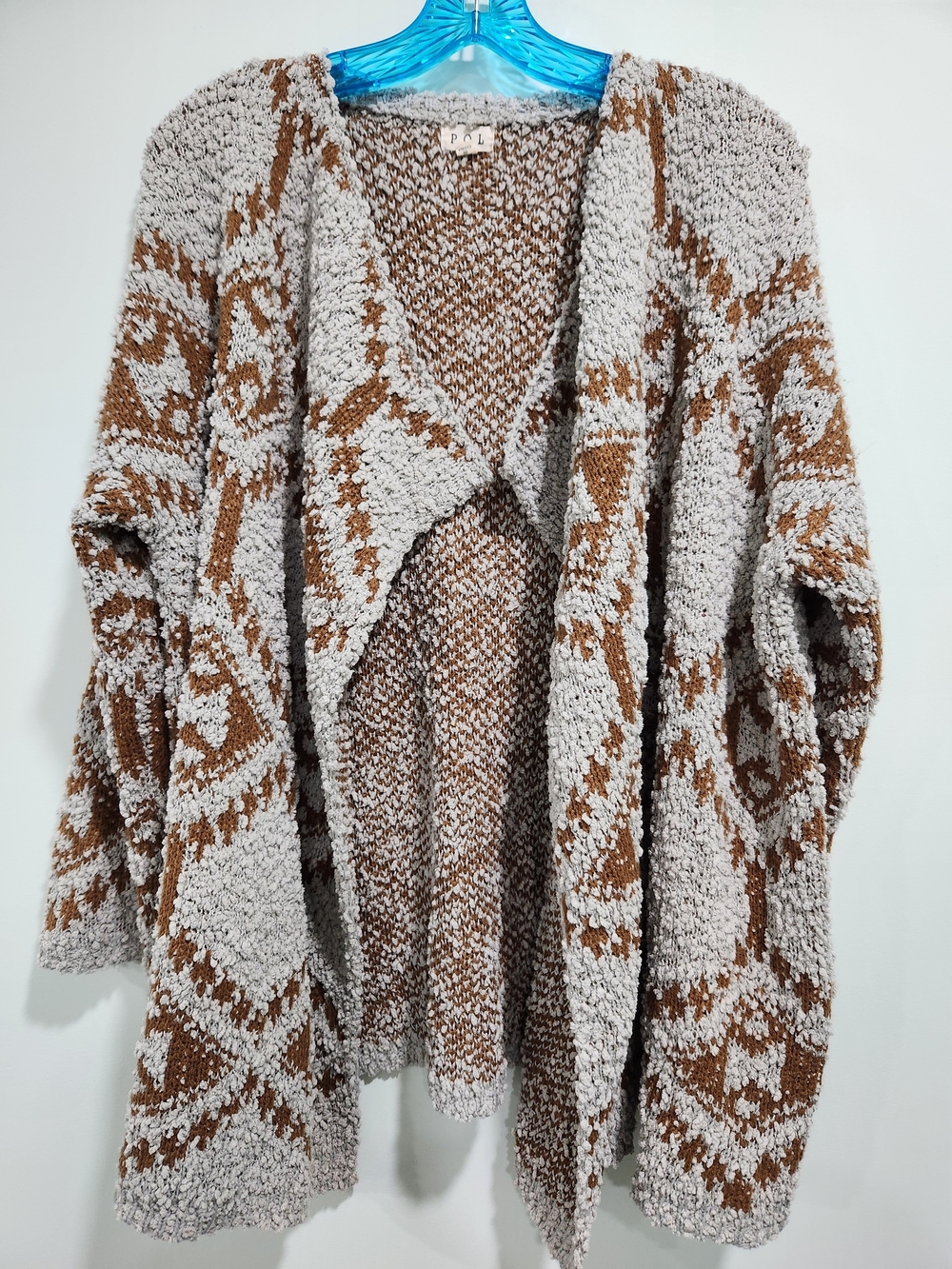 POL Beige and Brown Patterned Cozy Cardigan